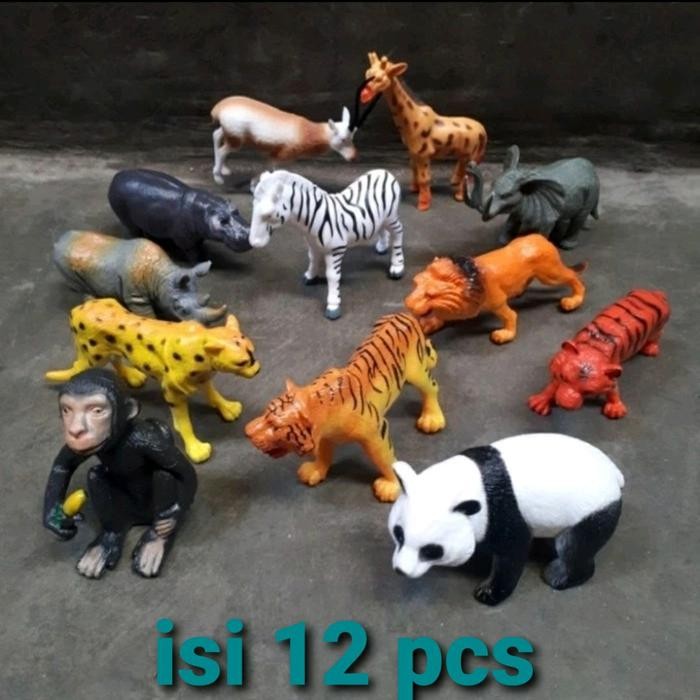 mainan binatang liar isi 12 / mainan hewan binatang Wild animal / miniatur hewan singa harimau macan
