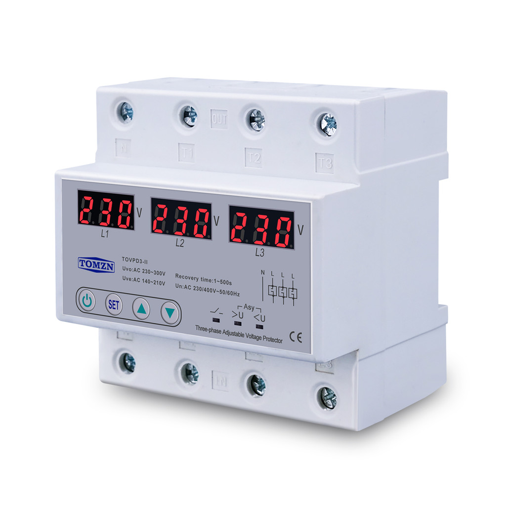 Three Phase Voltmeter Adjustable Over And Under Voltage Protector 3 Phase Automatic Recovery