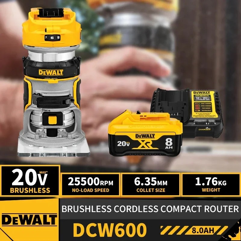 DEWALT DCW600 Kit Brushless Cordless Router Electric Trimmer Depth Adjusting 20V Woodworking Slottin