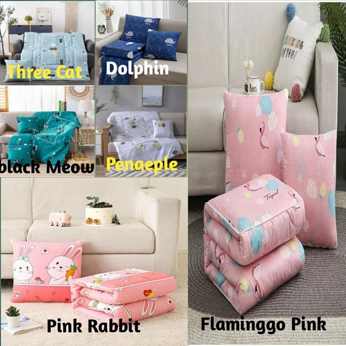 Balmut Bantal Selimut Bantal Selimut Lipat Selimut Bisa Jadi Bantal - Couple Meow