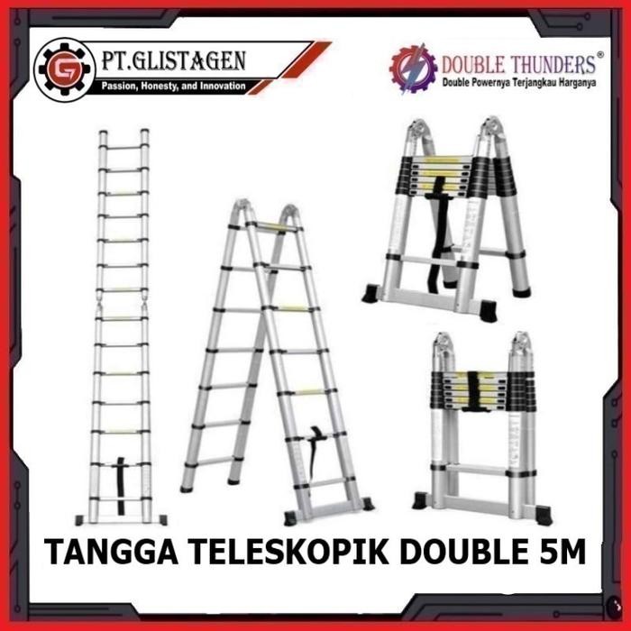 

Terlaris Tangga Lipat Aluminium Teleskopik 5M Double Ladder 2.5M + 2.5M = 5 M