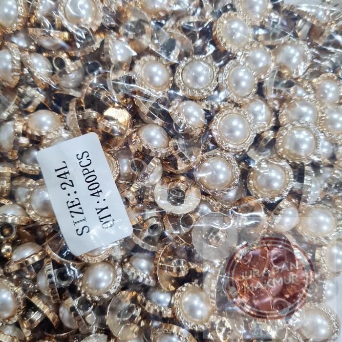 Kancing Baju Mutiara Bunga List Emas - Kancing Baju Motif Mutiara 18L (1.15cm), 20L (1.2cm), 24L