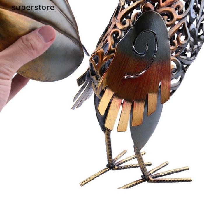 Patung Ayam Jantan Bahan Besi Metal Untuk Dekorasi Taman Rumah