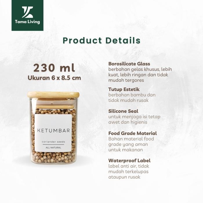 TAMAKYO Jar Bumbu Dapur Gula Kopi Teh 230ml [Label Kotak] Jar Bumbu