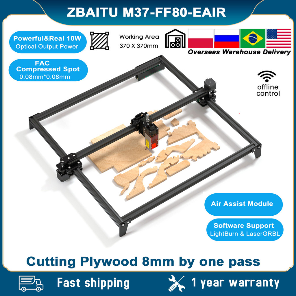 ZBAITU 80W Laser Engraver 10W Output CNC Laser Cutter 370*370mm 3D