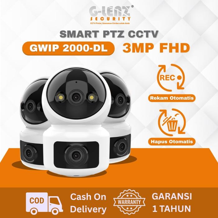 Glenz Cctv Indoor Gwip 2000 Dl Dual Lens 360 Derajat Smart Ptz Cctv Wifi Hd 3Mp Camera Smart Cctv