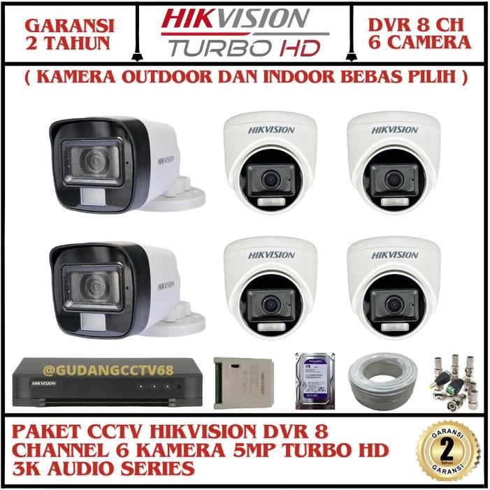 Paket CCTV Hikvision 8 Channel 6 Camera 5mp Turbo HD Audio Series - Camera CCTV - Camera Hikvision