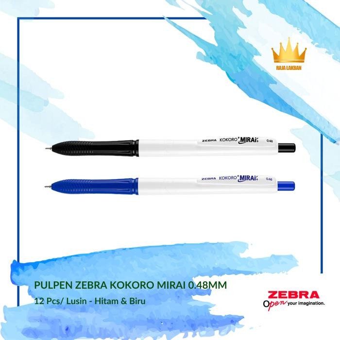 

Pulpen Gel ZEBRA KOKORO Mirai, 0.48 mm, Hitam/ Biru - LUSIN