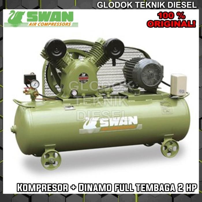Cuci Gudang Swan Kompresor Angin 2 Hp + Dinamo Full Tembaga 3 Hp Pk Komplit Ori