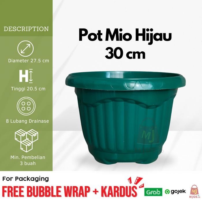 PREMIUM Pot bunga tanaman plastik mio motif garis warna hijau besar 30 cm