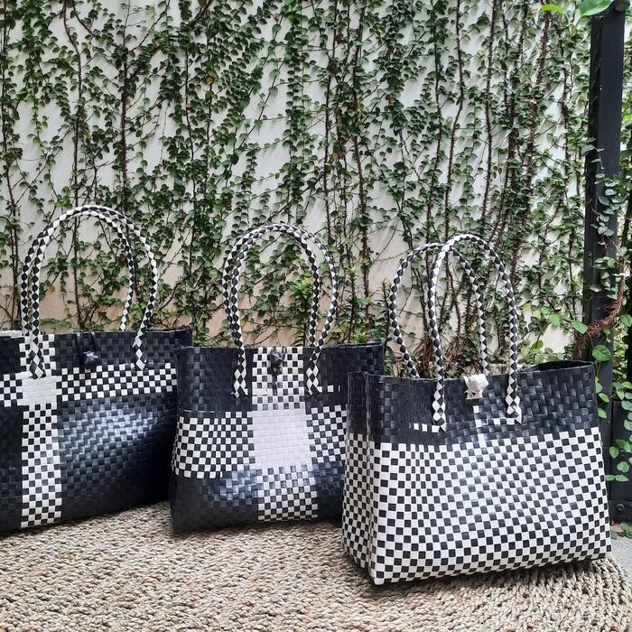 PREMIUM Tas Belanja / Tas Keranjang Belanja / Tas Anyaman Plastik Anyam E06
