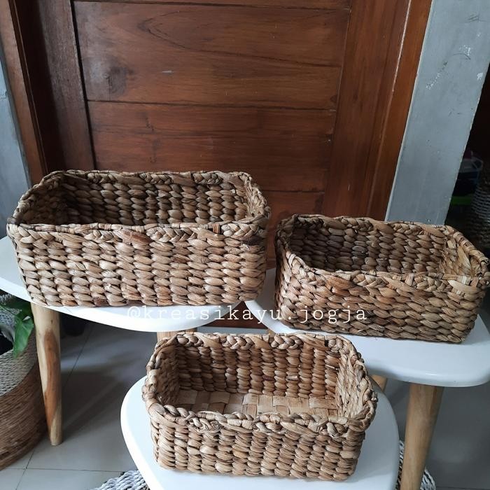 PREMIUM Keranjang Kotak Pendek Enceng Gondok Anyaman Kepang,Box Enceng Gondok.