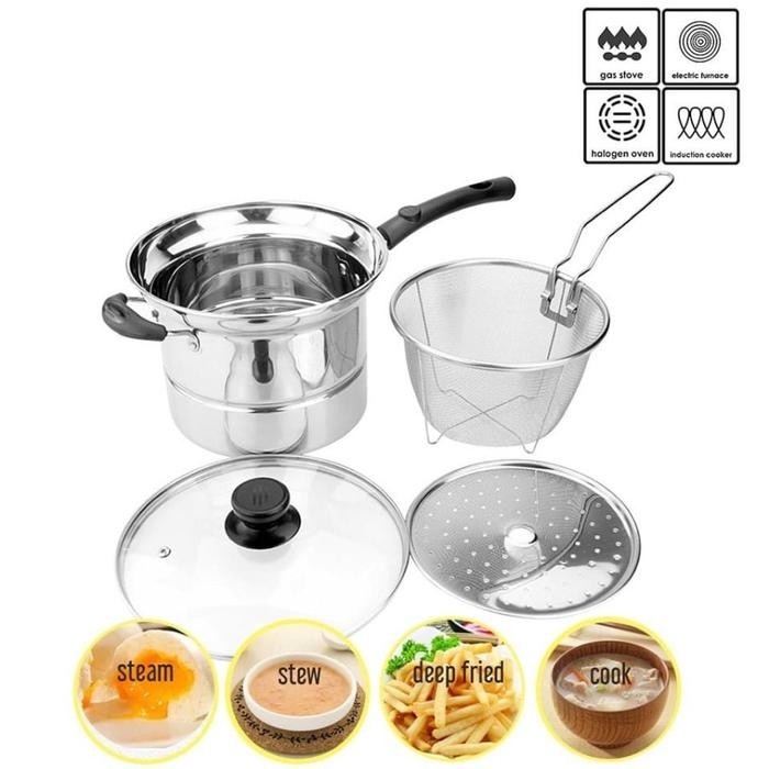 PREMIUM alat masak penggorengan kentang ayam menggoreng goreng +saringan+kukus