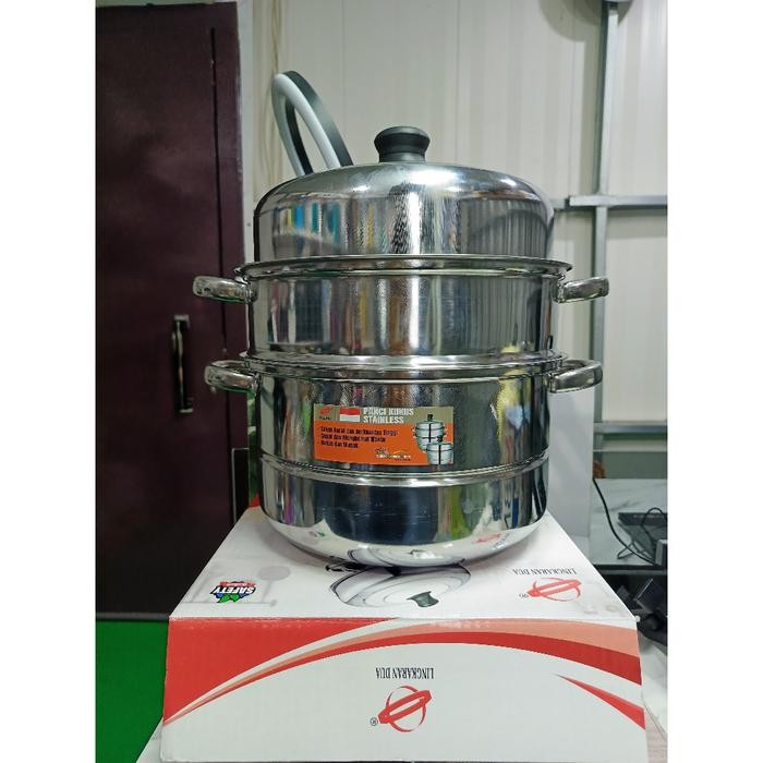 PREMIUM Panci Kukus 3 Susun 30 cm Kukusan Stainless Steel Tebal / alat Panci Rebus Steamer