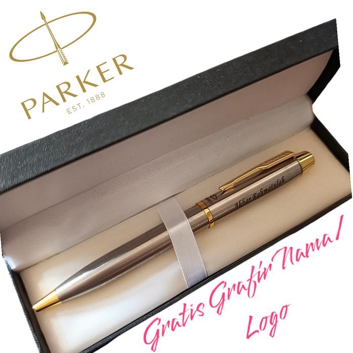 

pulpen ballpoint mewah parker stainless gratis grafir nama/logo