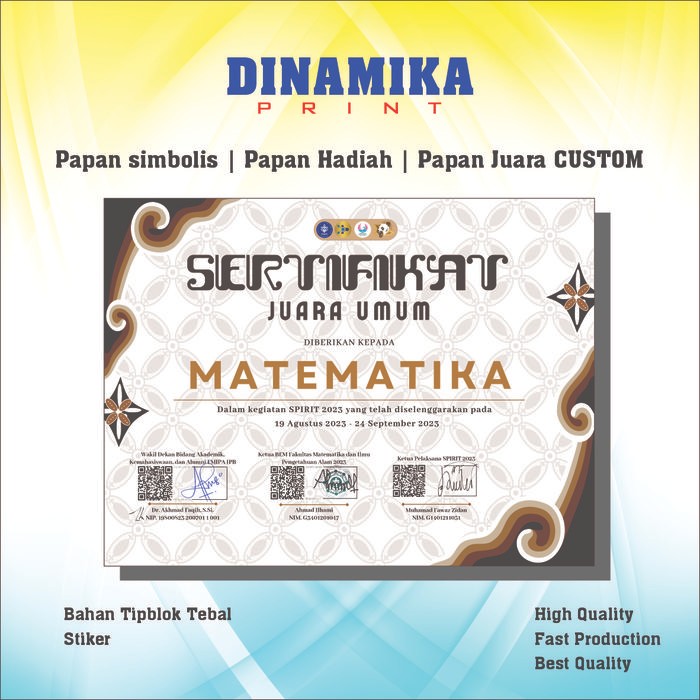 

Papan Simbolis Papan Hadiah Papan Juara CUSTOME ukuran A4