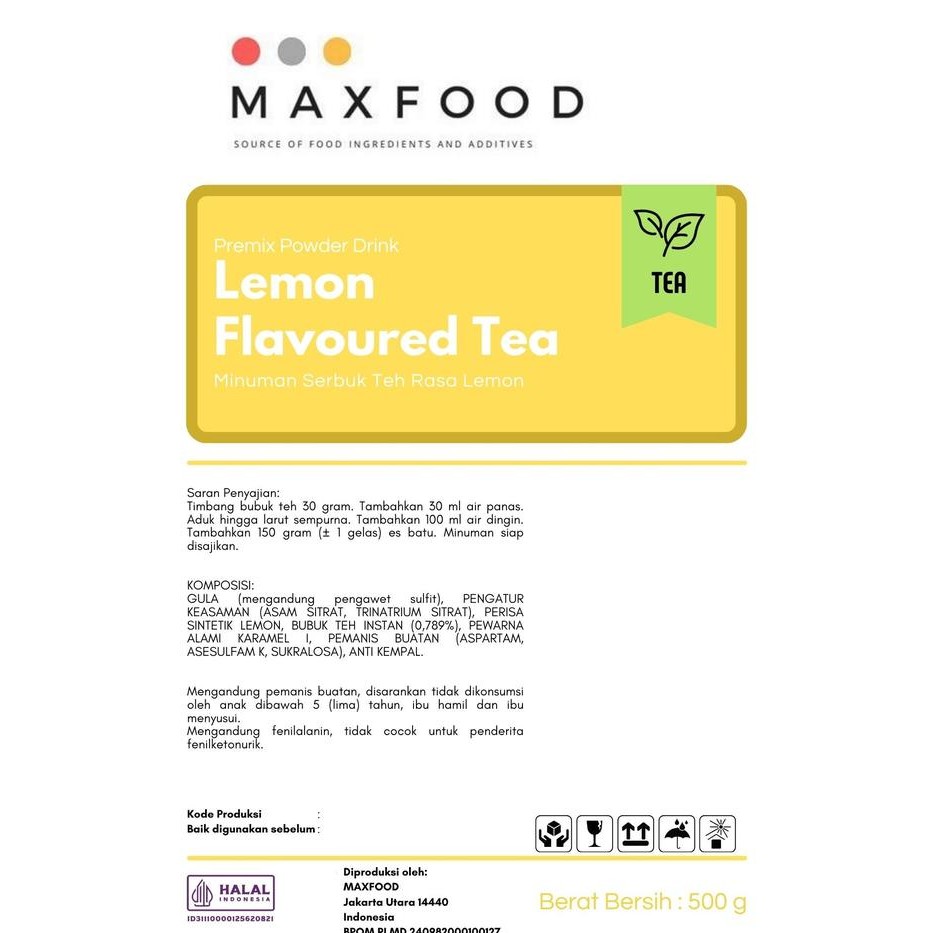 

Lemon Tea Powder Drink / Bubuk Minuman Serbuk Teh Rasa Lemon 500 Gr