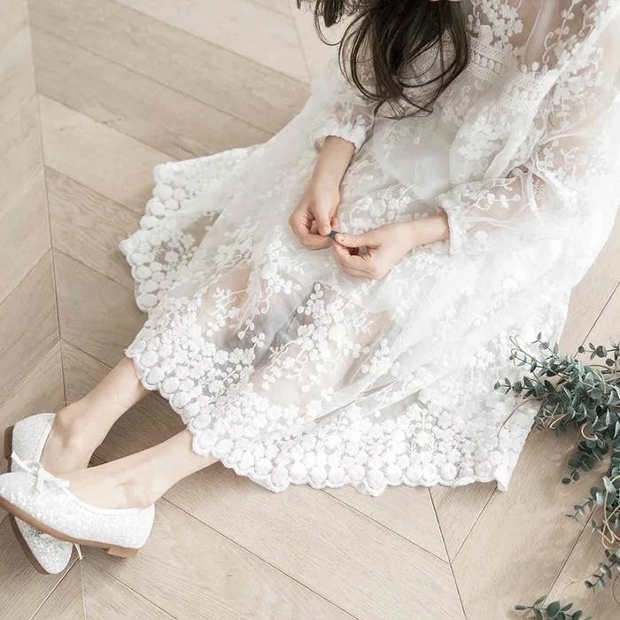 (Expert) White Brocade Dress Putih Anak Import Dress Brukat Anak