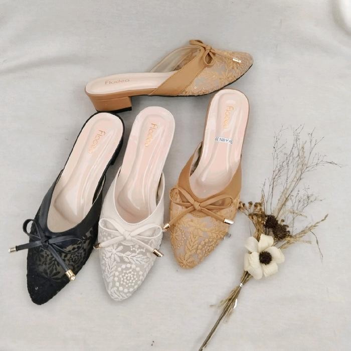 BEST SELLER Heels Pesta Bustong Wanita Fladeo Brukat Pita Cantik Shoes Sendal