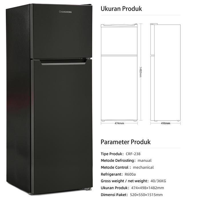 Changhong Kulkas 2 Pintu 180L Black Crf-238