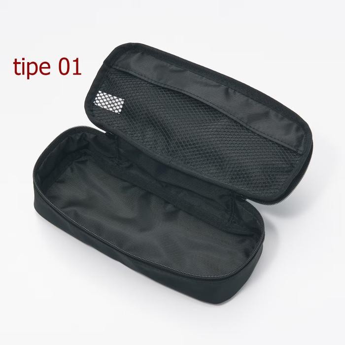 

MUJI Polyester pen / pencil case large capacity / make up pouch - tempat pensil / kantong / tas