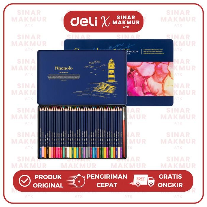 

Premium Watercolor Pencil/Pensil Warna High Grade 36 Warna Leads Gratis Kuas Deli Finenolo EC129-36