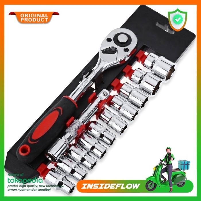 Set Kunci Ring Pas CR-V Drive Socket Set 1/4 Set Kunci Shock 12 PCS