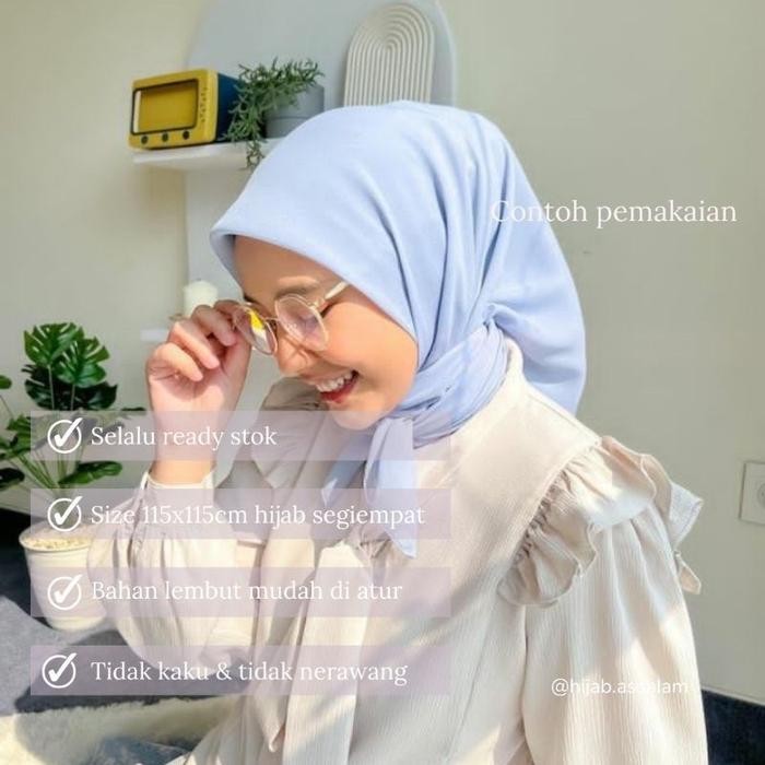 BABY BLUE Hijab Pollycotton Hijab Sqare ( Hijab Warna Baby Blue / Hijab Warna Ice Blue )