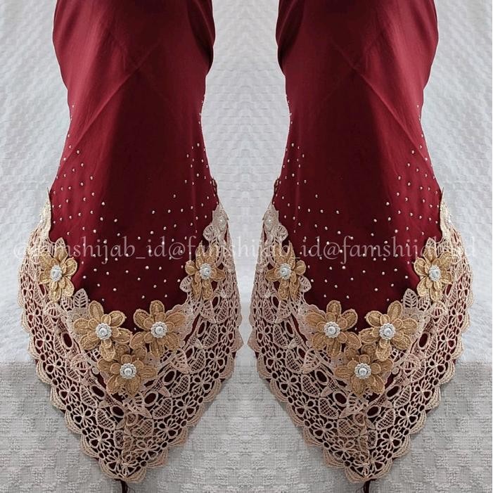 hijab segi empat renda payet / kerudung segi empat renda Cantik Voal Muslim