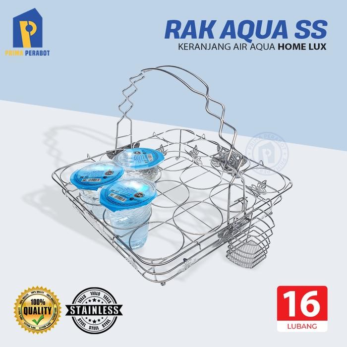 Rak Aqua Stainless 16 Lubang (4 x 4) Keranjang Air Aqua Gelas