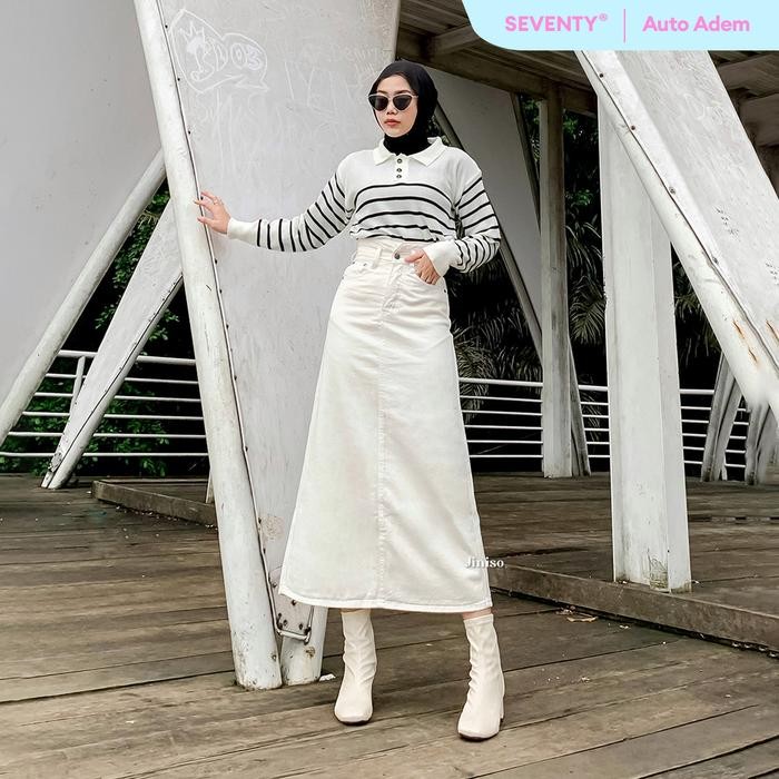 JINISO SEVENTY - 901 Slit Highwaist Rok Jeans Wanita Warna Khaki