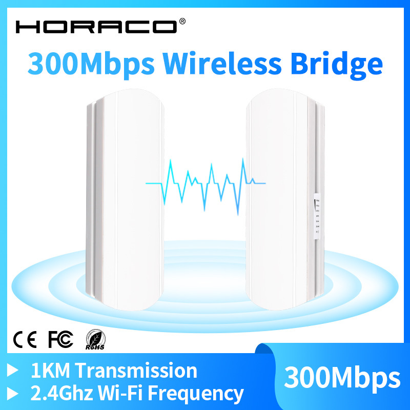 HORACO Outdoor Wireless Bridge Wifi Router 300Mbps Wi-Fi Repeater Extender 2.4Ghz 5.8Ghz 1KM/2KM/3KM