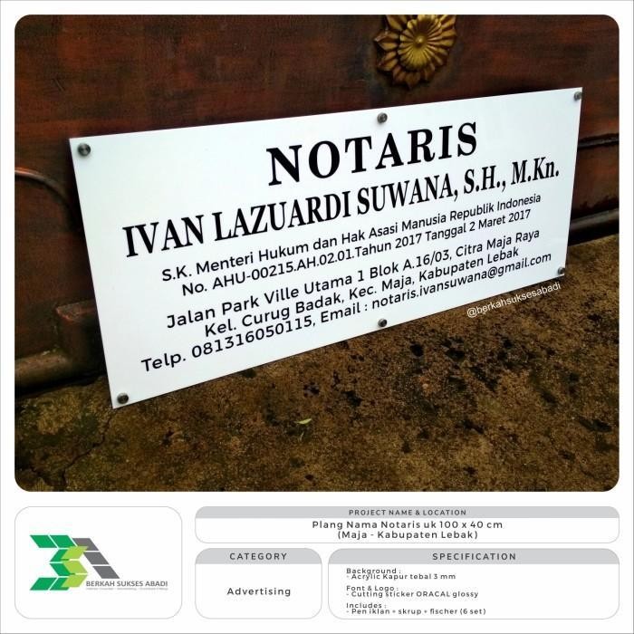 

Spesial Plang Nama Notaris Uk 100X40 Cm Papan Nama Akrilik Kantor