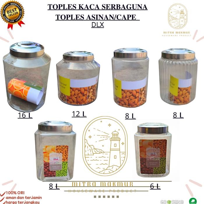 DLX GLASS - Toples Kaca / Toples Asinan 1-2-3 / Toples Kue 8-12-16 Lt