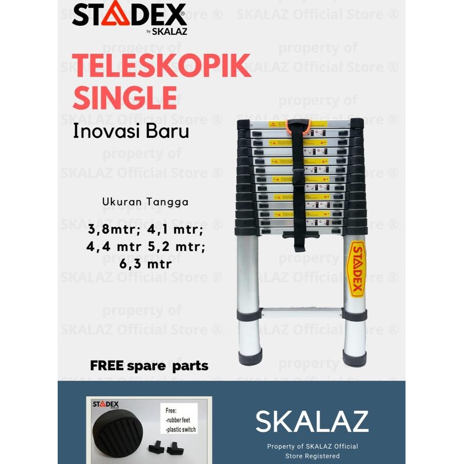 

Terlaris Tangga Teleskopik Single Aluminium Stadex By Skalaz 3,8 Mtr - 6,3 Mtr