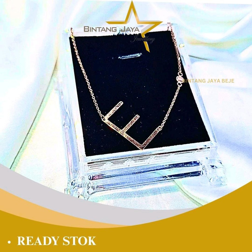 Kalung Emas Asli Elly Huruf E Kait Per - Kadar (17K) -  - Berat 2,86gr Panjang 41CM Rosegold - Kalun
