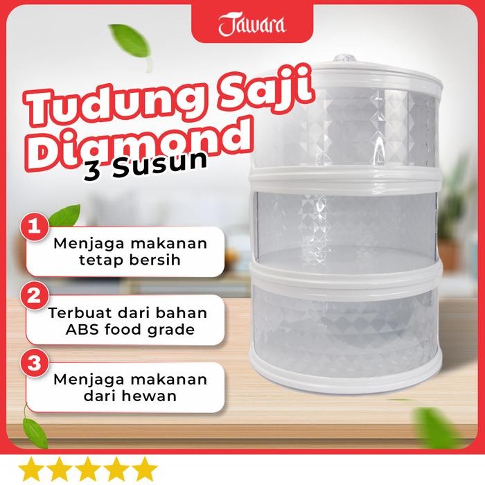 PREMIUM [DIAMOND-FREE ONGKIR] Tudung Saji Tempat makanan 3 Susun - PUTIH