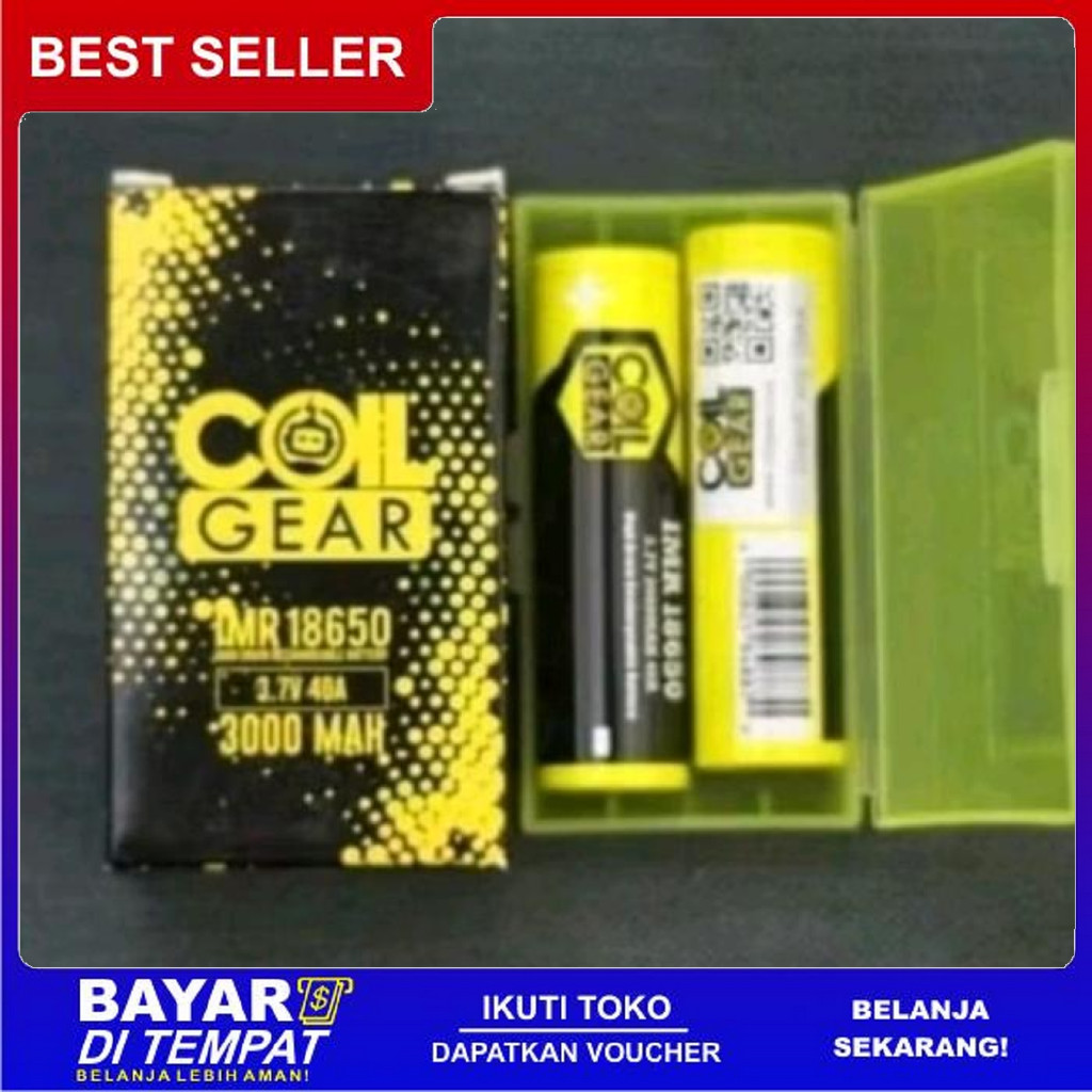 FREE ONGKIR BATERAI COIL GEAR KUNING ORIGINAL 3000MAH 18650 BISA COD