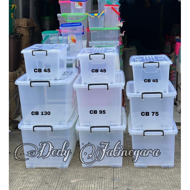 PREMIUM Contaier Box Transparan Ezy 45 - 75 - 95 - 130 Liter Kotak Penyimpanan