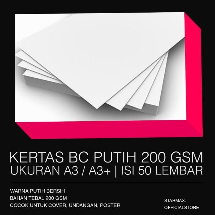 

100 LEMBAR Kertas BC Tik Putih 200 gsm ukuran A3 / A3+ per pack