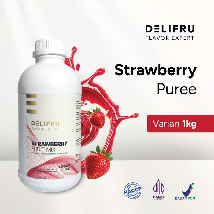 

Strawberry Puree Fruit Mix Delifru 1 Kg - Puree Stroberi Premium