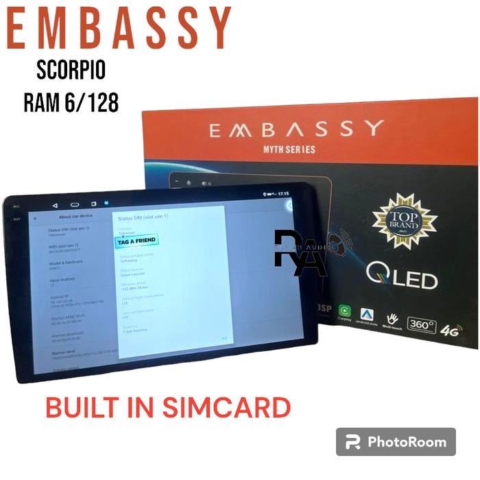New Headunit Android Mobil 9 Inch Embassy Scorpio Ram 6/128Gb Qled 4G Myth Series Termurah