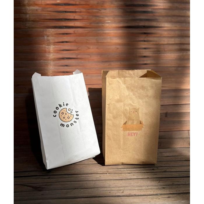 [500pcs] Paper Bag Custom Logo - Kantong Kertas Roti Kue Food grade / Kertas Bungkus Kado Aksesoris