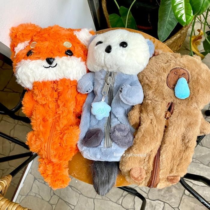 

Tempat Pensil Piglet Pooh Stitch Sea Otter Chikawa Capybara Rabbit Lotso Bulu Halus Pencil Case