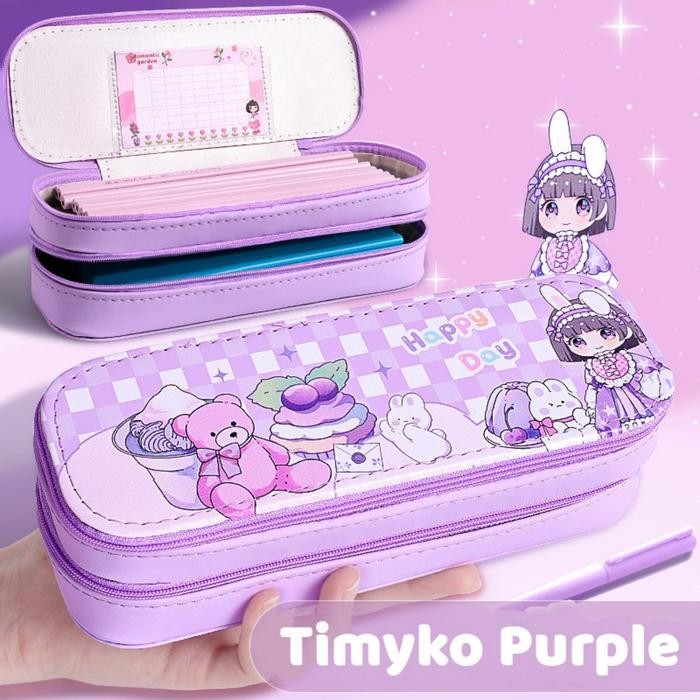 

Kotak pensil 2 susun motif kelinci karakter lucu kartun Tempat pensil pulpen 2 layer Korean style