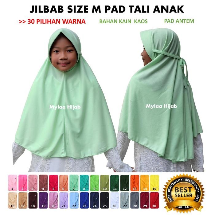(Expert) JILBAB INSTAN BERGO kerudung size M PAD TALI ANAK bahan kaos sekolah