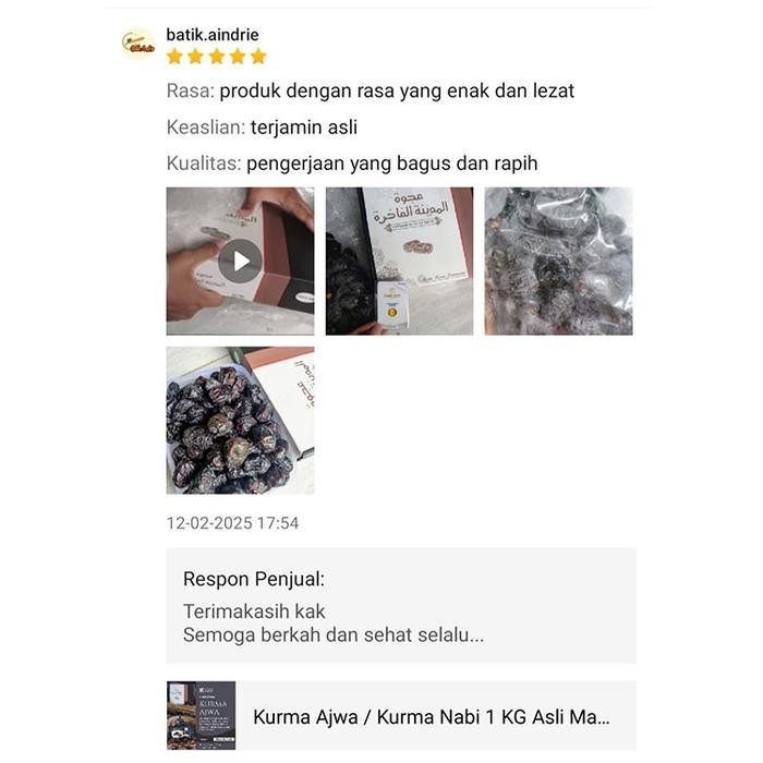 

Glx Kurma Ajwa / Nabi 1 Kg Asli Madinah Premium Quality
