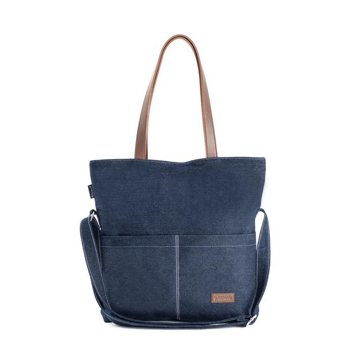 Pamole Tote Bag Tas Selempang Bahan Jeans Penutup Resleting shoulder bag *
