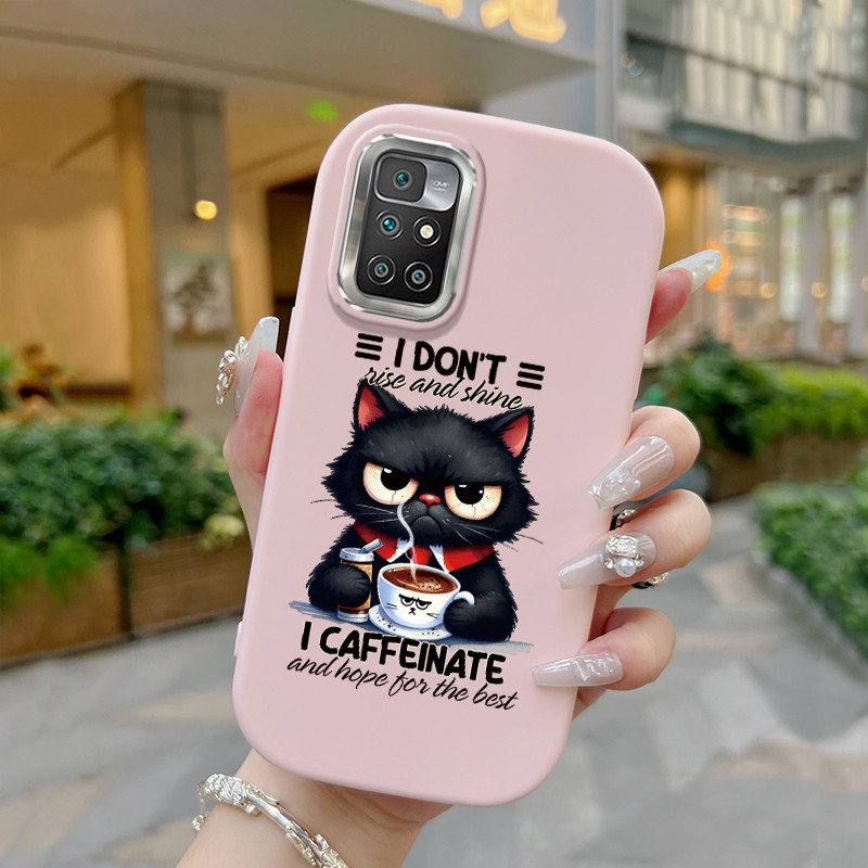 Casing Hp Untuk Xiaomi Redmi 10 Prime 10C Case Casing Kopi Kucing Hitam HP Kesing Ponsel Softcase Si