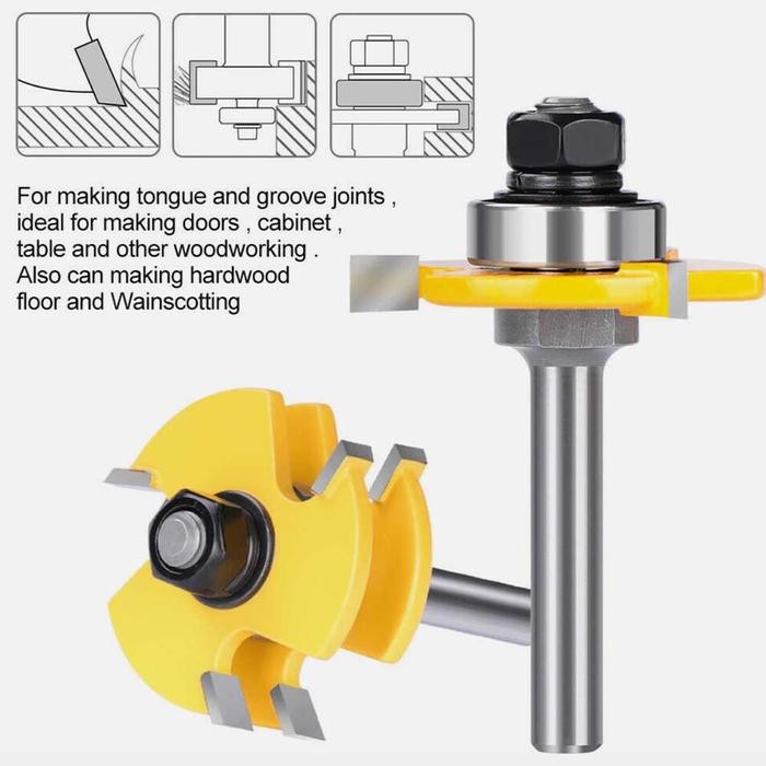 Mata Bor Drill 2 Pcs Mata Profil Sambungan Panel Pintu Kayu 8 Mm